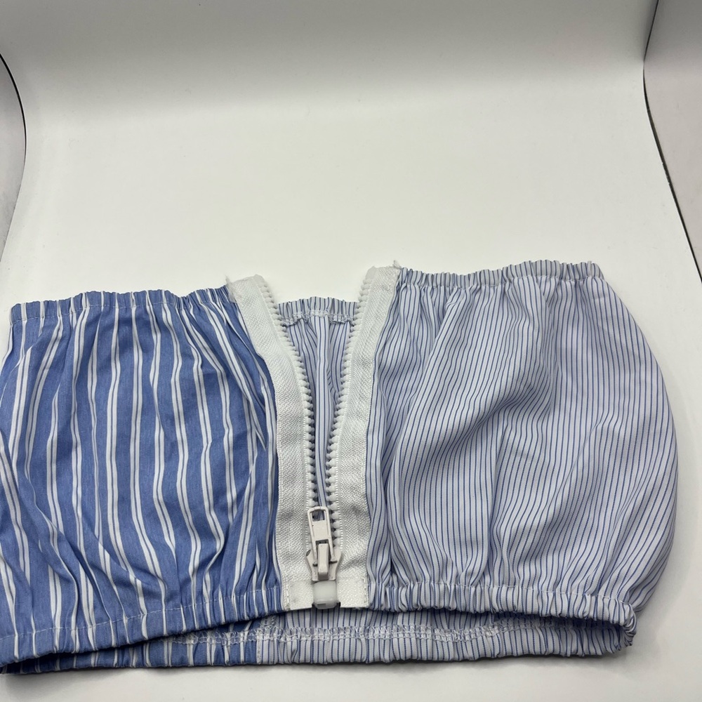 Striped Blue and White Strapless Tube Top